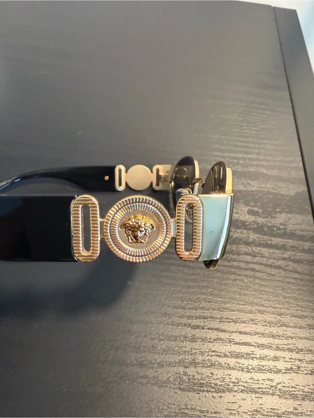 Versace Gold Frame Black Lens Oval Sunglasses